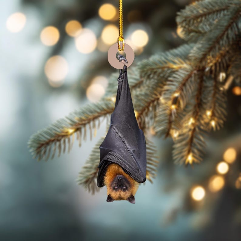 Black Bat Personalized Ornament, Christmas Tree Hanging Decor, Christmas Ornament, Flat 2D Ornament, Gift for Bat Lover