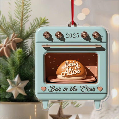 Custom Bun in the Oven Ornament, Pregnancy Acrylic Window Hanging Expecting Ornament, Parents to Be Gift Announcement Christmas Ornament