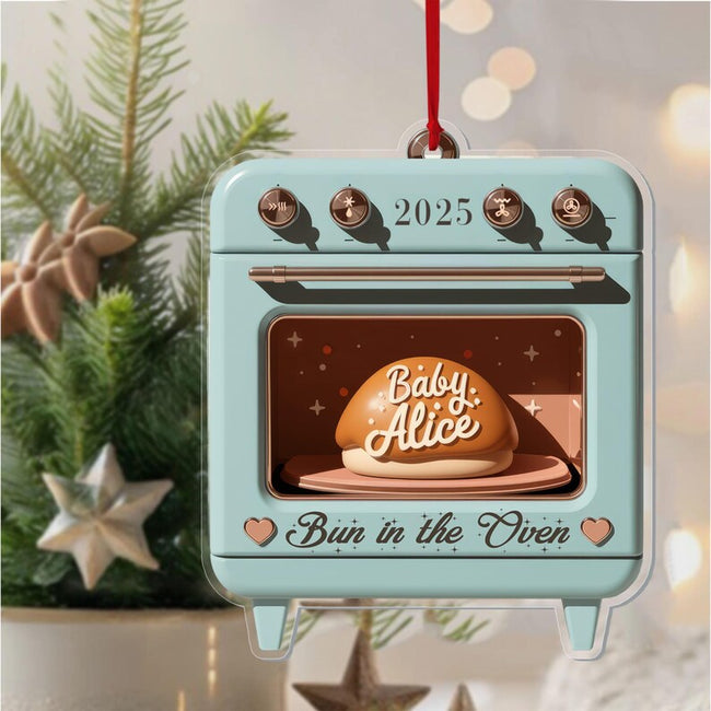 Custom Bun in the Oven Ornament, Pregnancy Acrylic Window Hanging Expecting Ornament, Parents to Be Gift Announcement Christmas Ornament