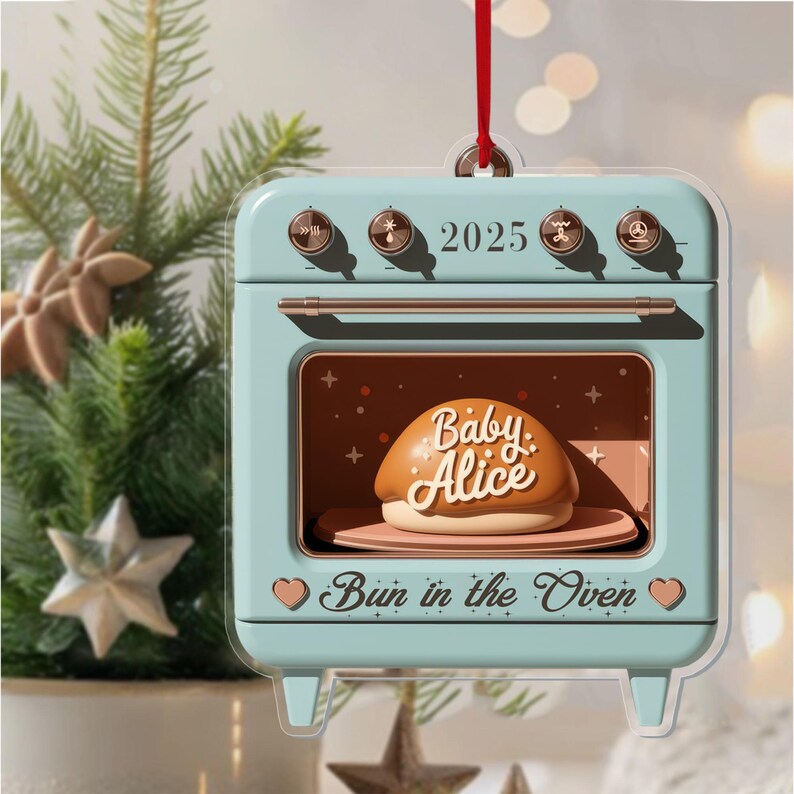Custom Bun in the Oven Ornament, Pregnancy Acrylic Window Hanging Expecting Ornament, Parents to Be Gift Announcement Christmas Ornament