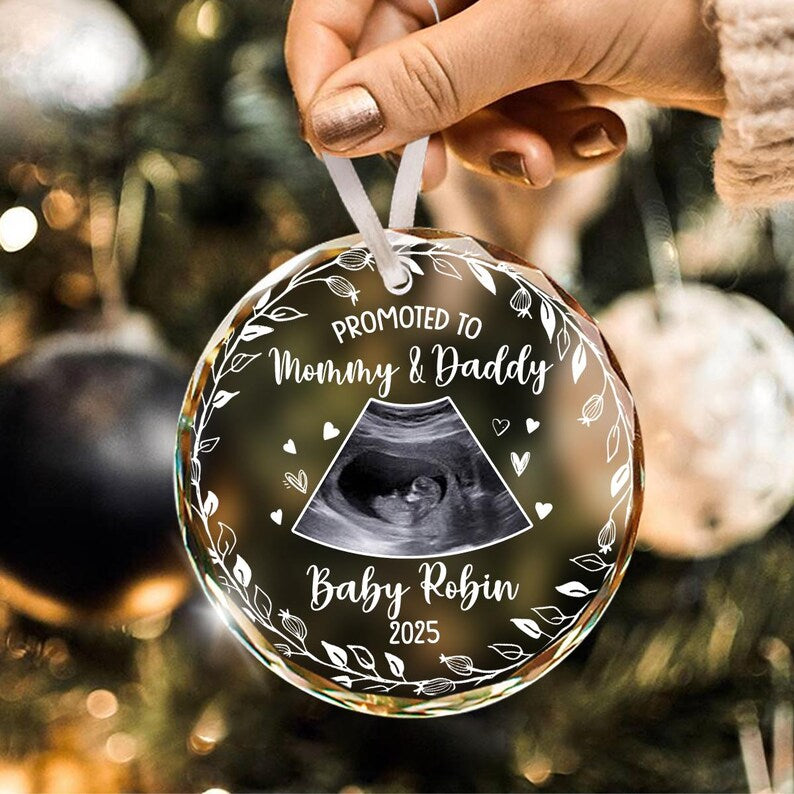 Promoted to Grandparents Glass Ornament, Pregnancy Reveal to Grandparents, New Baby Announcement, Christmas Ornament, Grandparents Gift