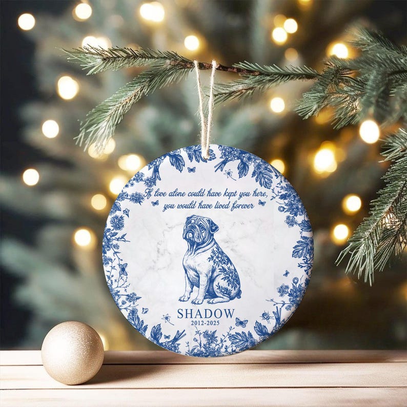 Personalized Dog Memorial Christmas Ornament, Toile De Jouy Pet Memorial Gift,Forever Loved MemorialGift for Pet Lovers,Loss of Dog Keepsake