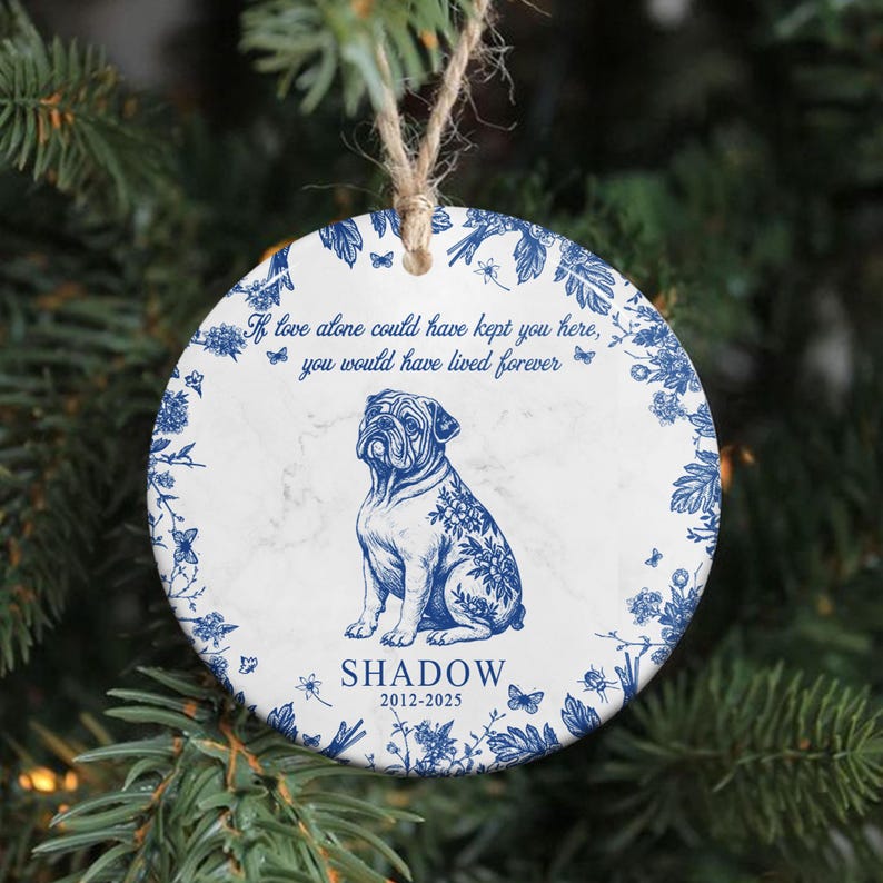 Personalized Dog Memorial Christmas Ornament, Toile De Jouy Pet Memorial Gift,Forever Loved MemorialGift for Pet Lovers,Loss of Dog Keepsake
