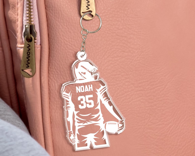 Custom Football Keychain, Football Player Key Chain with Name and Jerrsey Number, High School Football Team Name Tag, Senior Night Gift