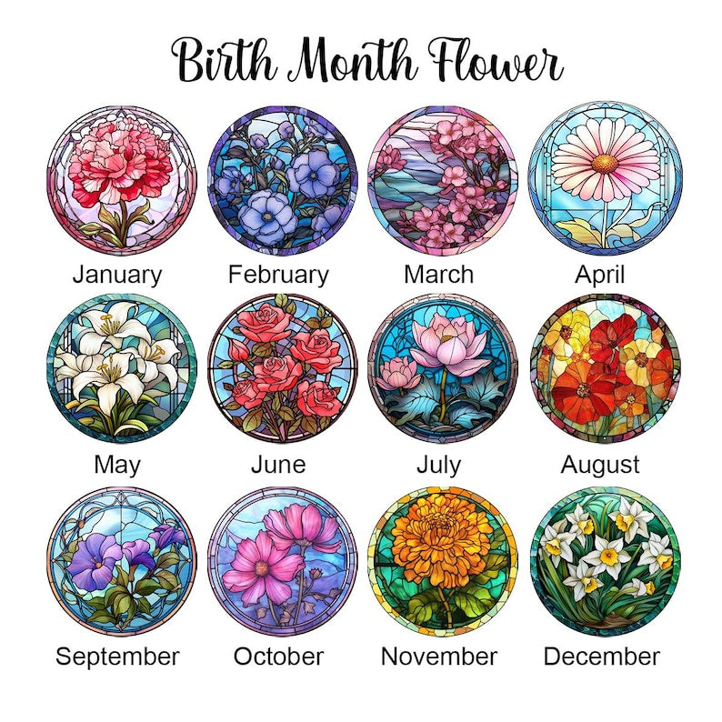 Personalized Birth Month Flower Stained Glass Suncatcher,Custom Flower Window Hanging,Valentines/Birthday Gift For Him/Her/Besties/Mom