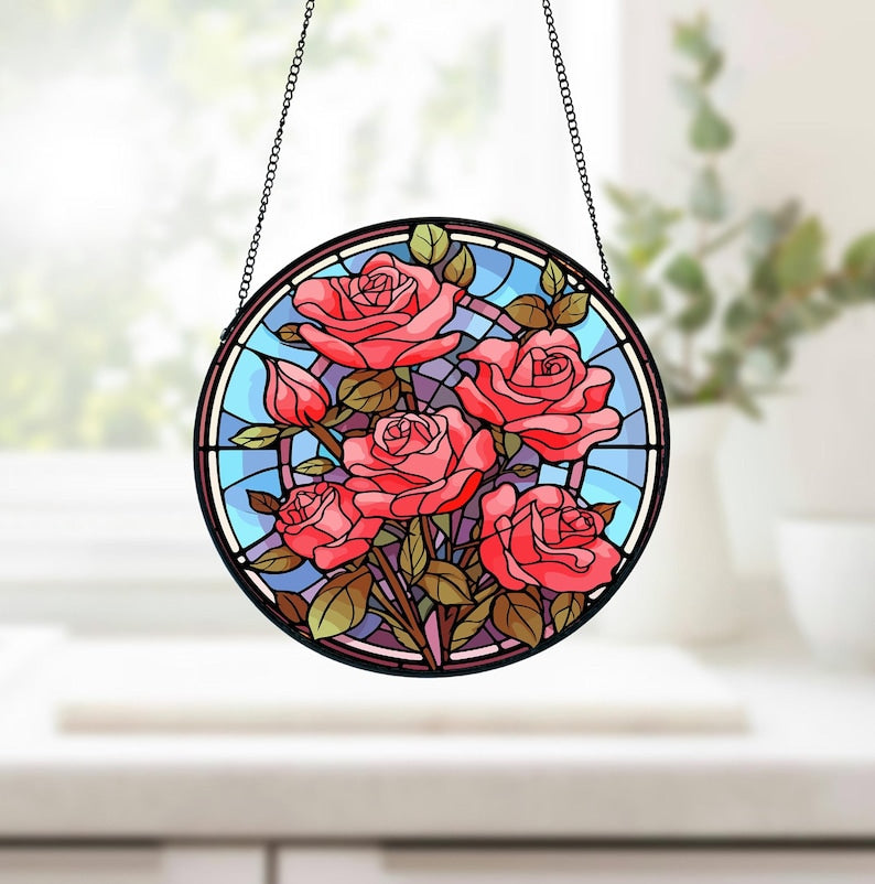 Personalized Birth Month Flower Stained Glass Suncatcher,Custom Flower Window Hanging,Valentines/Birthday Gift For Him/Her/Besties/Mom