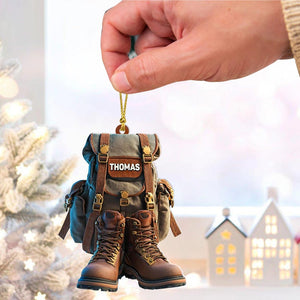 2D Flat Personalized Hiking Acrylic Ornament, Custom Hiking Lovers Christmas Ornament, Unique Camping Lover Gift, Xmas Gift For Hiking Club