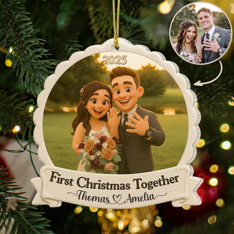 Personalized First Christmas Married Ornament, Custom Couples Photo Figure Ornament, First Christmas Together Gift For Him, Newlywed Gift