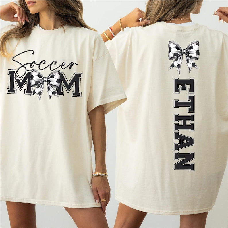 Custom Soccer Mom Shirt With Kid Name - Personalized Sport Soccer Tee