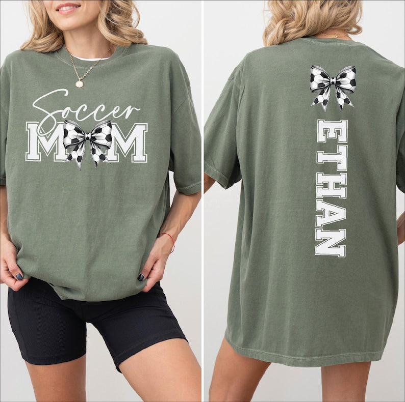 Custom Soccer Mom Shirt With Kid Name - Personalized Sport Soccer Tee