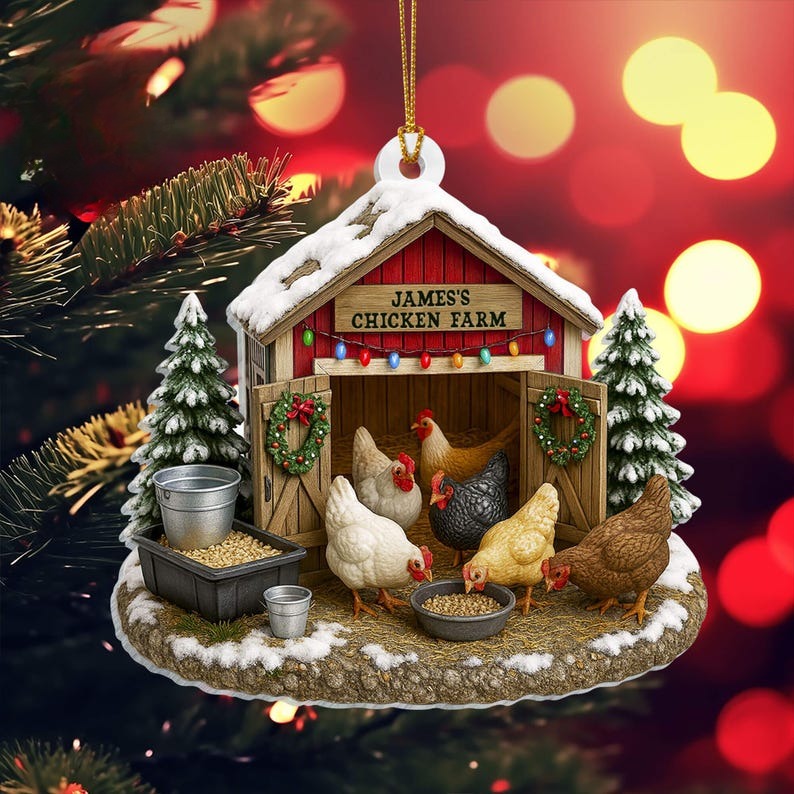 Chicken Farm Ornament, Chicken Ornament 2D Flat, Farmhouse Christmas Ornament, Farm Decor,Gift For Farmer,Chicken Lover,Custom Barn Ornament