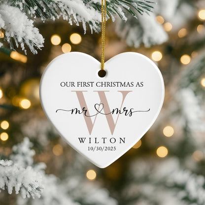 Personalized First Christmas Married Ornament, Custom Photo Couple Ornament, Our First Christmas As Mr & Mrs Ornament, Gift for Newlywed