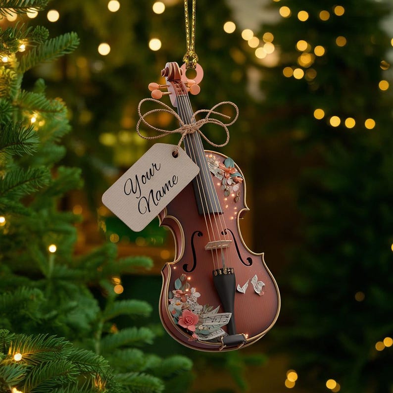 Personalized Violin Ornament with Name 2025, Custom Acrylic Christmas Music Decor, Music Lover Gift, Holiday Tree Decoration for Musicians