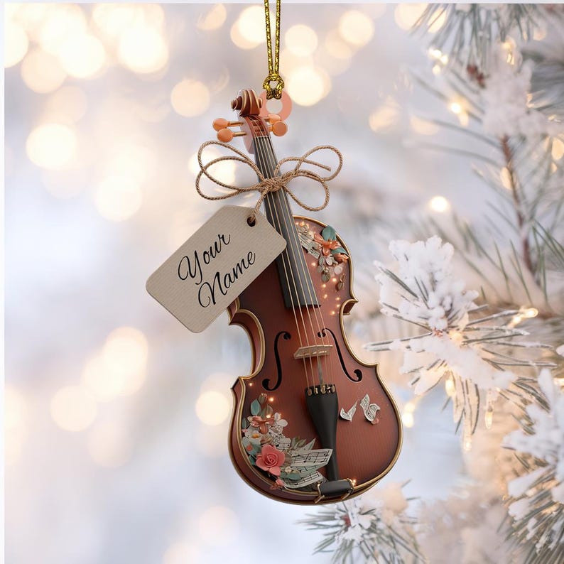 Personalized Violin Ornament with Name 2025, Custom Acrylic Christmas Music Decor, Music Lover Gift, Holiday Tree Decoration for Musicians