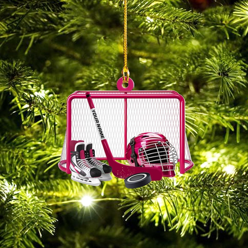 Custom Christmas Ice Hockey Ornament, Personalized Hockey Player Ornament 2025, Acrylic Hanging Decoration, Hockey Ornament for Kids
