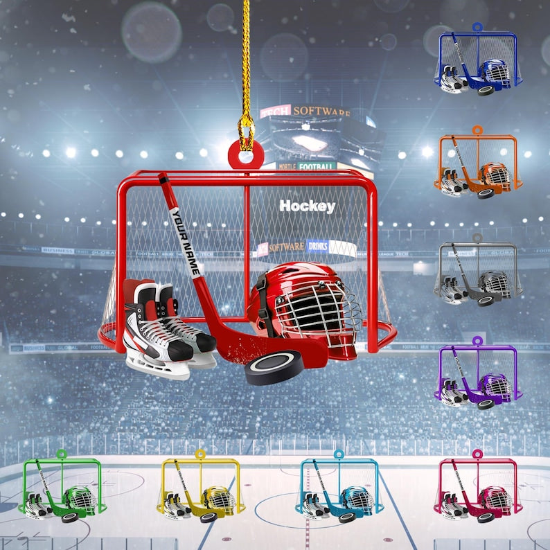 Custom Christmas Ice Hockey Ornament, Personalized Hockey Player Ornament 2025, Acrylic Hanging Decoration, Hockey Ornament for Kids