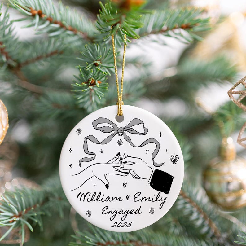 Personalized Engagement Ornament Gift, First Christmas Engaged Ornament, Engagement Gift Couple, Custom Engagement Christmas Keepsake