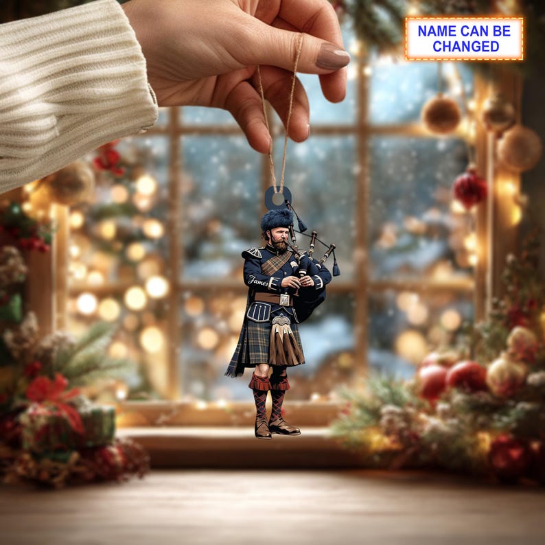 Custom Name Bagpipe Personalized Ornament, Christmas Tree Hanging Decor, Christmas Ornament, Flat 2D Ornament