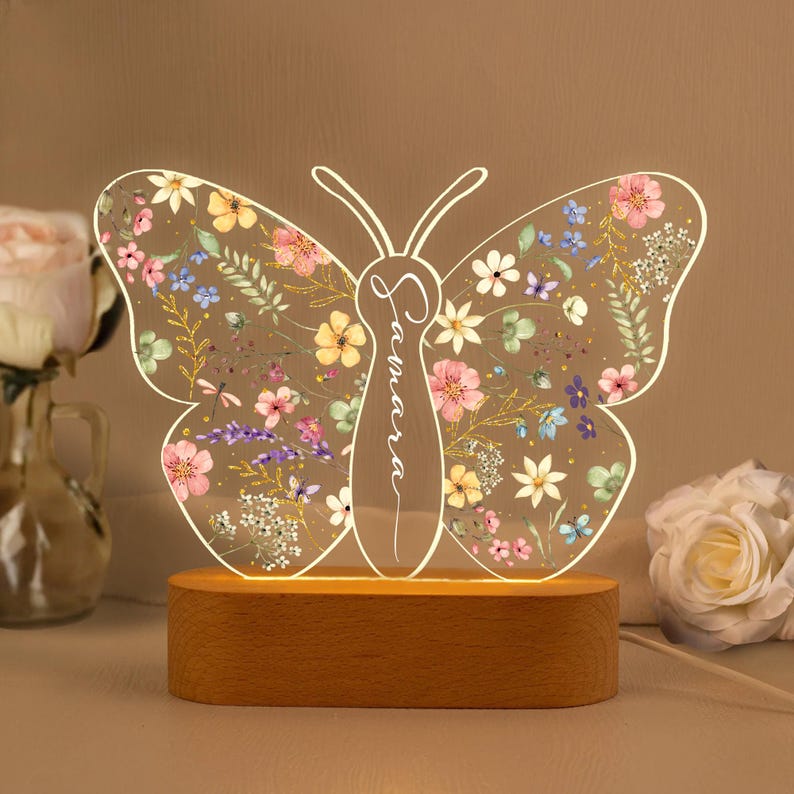 Personalized Butterfly Night Light: Custom Kids Name Nursery Decor