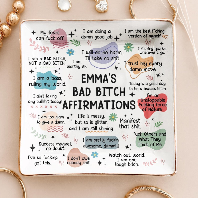 Personalized Ceramic Jewelry Dish: Swear Affirmations, Funny Gift