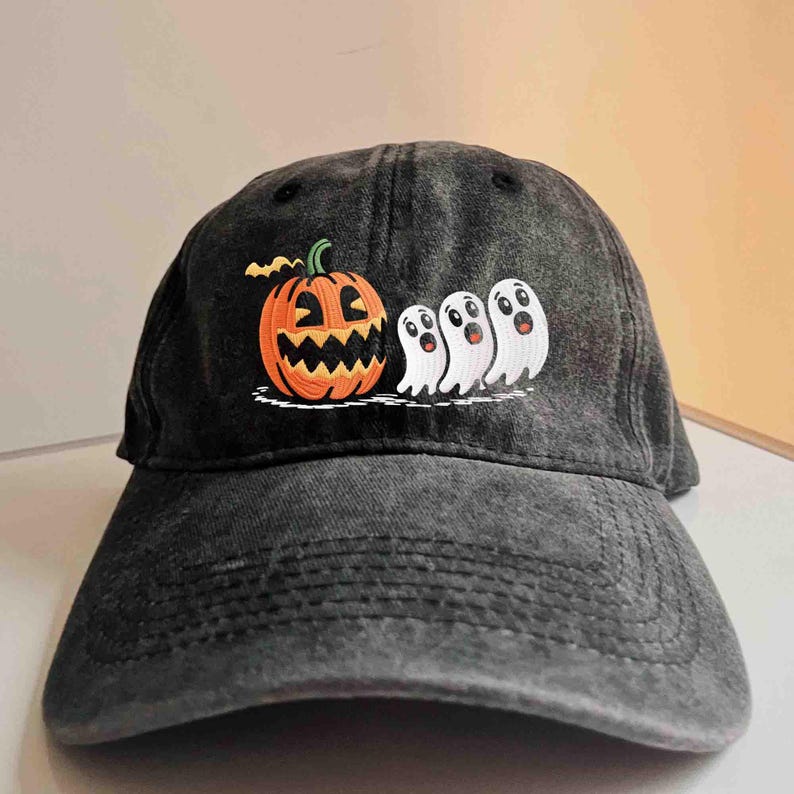 Halloween Embroidered Hat, Ghost Pumpkin Bat Baseball Cap, Funny Ghost Pumpkin Cap, Spooky Fall Retro Hat