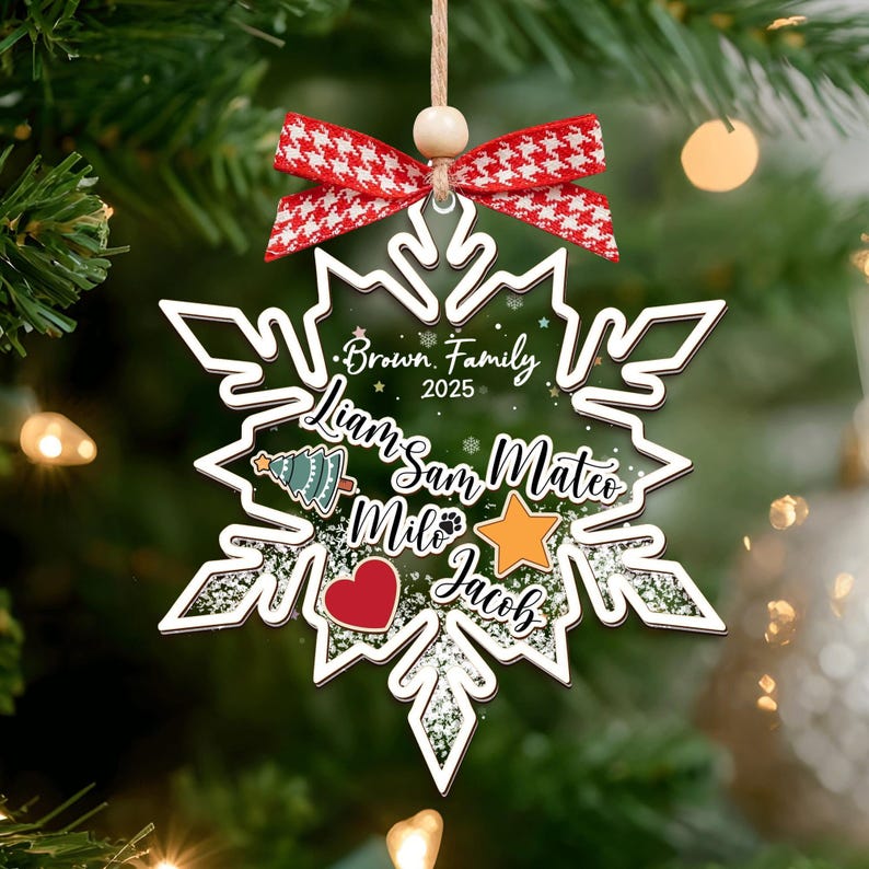 Personalized Family Shaker Ornament 2025, Custom 4D Ornament, Christmas Tree Decor, Family Name Holiday Keepsake