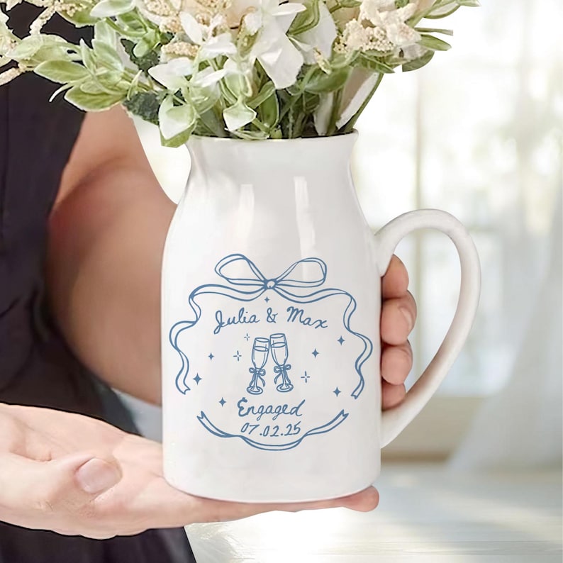 Personalized Engagement Gift for Couples, Custom Engaged Flower Vase, Wedding Gift for Newlyweds, Romantic Whimsical Gift, Anniversary Gift