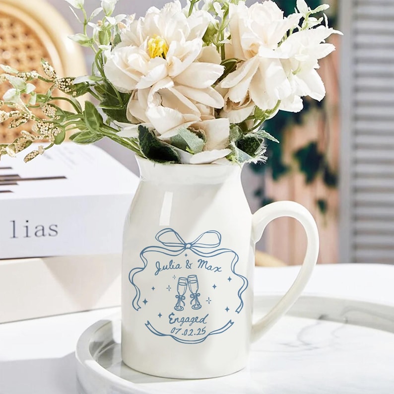 Personalized Engagement Gift for Couples, Custom Engaged Flower Vase, Wedding Gift for Newlyweds, Romantic Whimsical Gift, Anniversary Gift