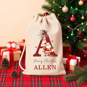 Personalized Santa Sack, Large Christmas Sack, Personalized Christmas Toy Sack with Name Initial, Christmas Gift Bag, First Christmas Gift