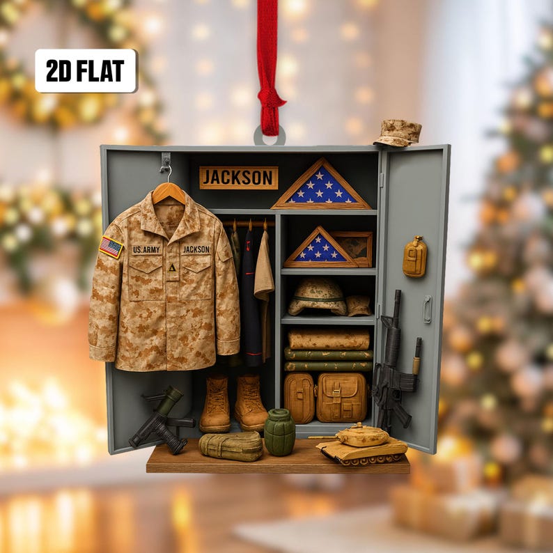 Personalized Army Uniform 2D Flat Ornament, Custom Name Christmas Ornament, Custom Military Ornament, Soldier Gift for Veterans,Gift for Dad
