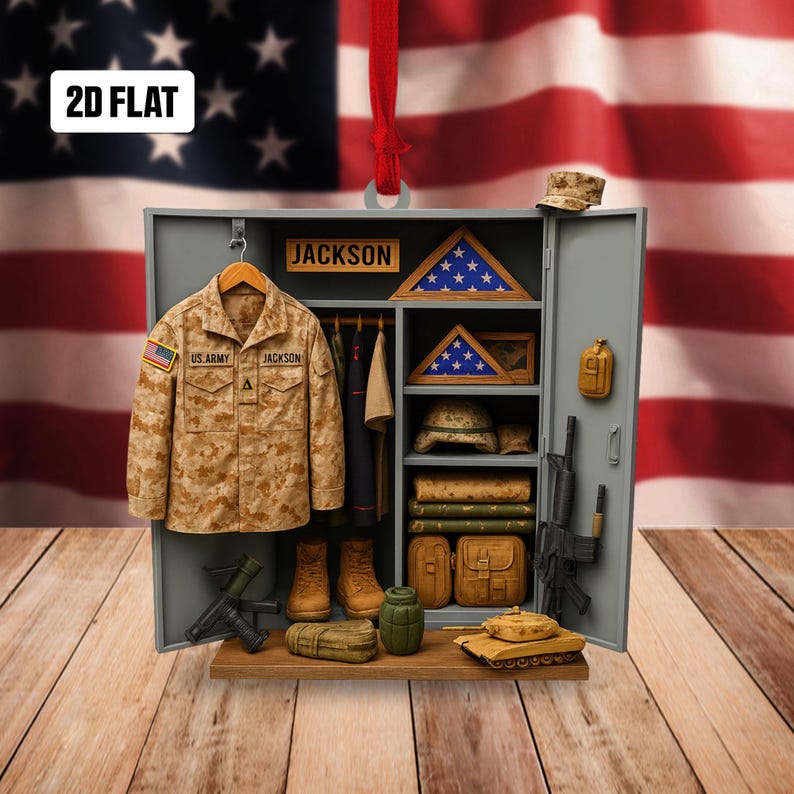 Personalized Army Uniform 2D Flat Ornament, Custom Name Christmas Ornament, Custom Military Ornament, Soldier Gift for Veterans,Gift for Dad