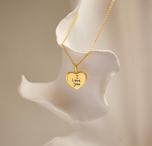 Dainty Actul Handwriting Heart Charm Necklace, Memorial Necklace, Keepsake Necklace, Custom Signature Jewellery, Christmas Gift for Her