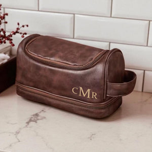 Personalized Leather Hanging Toiletry Bag for Men, Monogrammed Travel Organizer for Grooming Essentials, Valentine's Day Gift
