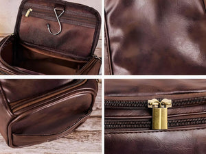 Personalized Leather Hanging Toiletry Bag for Men, Monogrammed Travel Organizer for Grooming Essentials, Valentine's Day Gift