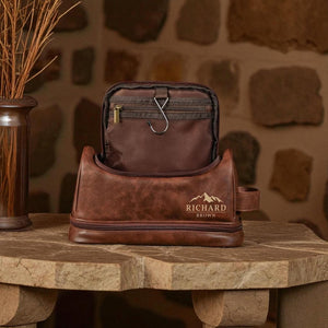 Personalized Leather Hanging Toiletry Bag for Men, Monogrammed Travel Organizer for Grooming Essentials, Valentine's Day Gift