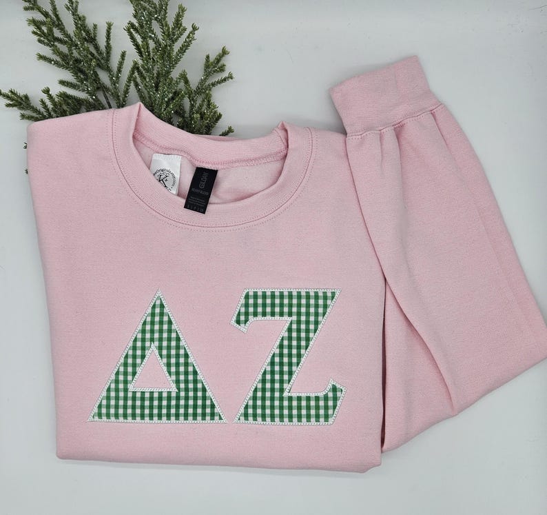 Gingham Sorority Letters Embroidered sweatshirt, t-shirt, hoodie. Delta Delta Delta, Chapter sweatshirt. Big Little shirts. Delta Gamma. il_794xN.7153240018_svxz.jpg