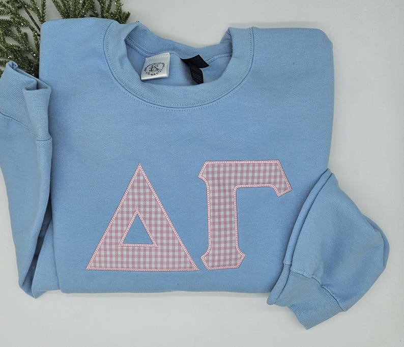 Gingham Sorority Letters Embroidered sweatshirt, t-shirt, hoodie. Delta Delta Delta, Chapter sweatshirt. Big Little shirts. Delta Gamma. il_794xN.7153243264_ehsd.jpg