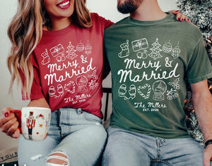 Custom Couples Christmas Shirts, Merry and Married, First Christmas as Mr and Mrs, Custom Gift for Newlyweds