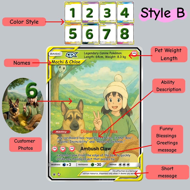 Custom Holographic Pet Pokemon Anniversary Card, Personalized Pokemon Style Portrait, Dog & Cat TCG, Gamer Gift, Geeky Pet Memorial Gift