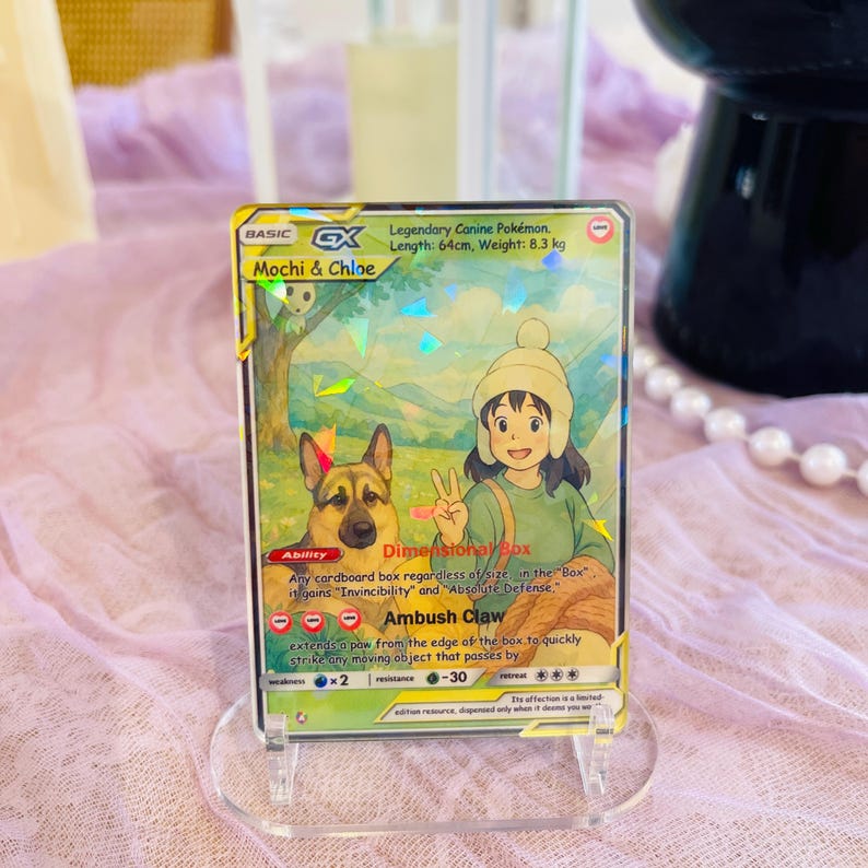 Custom Holographic Pet Pokemon Anniversary Card, Personalized Pokemon Style Portrait, Dog & Cat TCG, Gamer Gift, Geeky Pet Memorial Gift