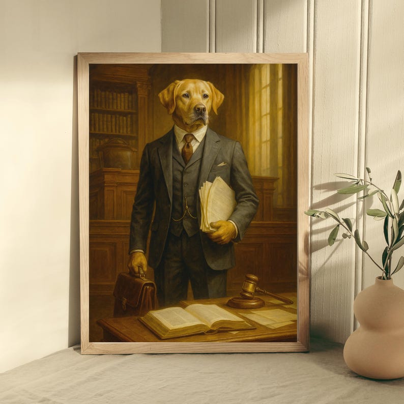 Custom Lawyer Pet Portrait Personalized Dog or Cat Painting, Dog in lawyer suit, Perfecto gift for lawyers, Unique gift for pet lovers