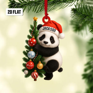 Personalized Panda 2D Flat Ornament, Panda Tree Rearview Mirror Car Accessories, Panda Christmas Ornament, Holiday Gift for Panda Lover, Kid