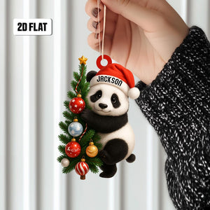 Personalized Panda 2D Flat Ornament, Panda Tree Rearview Mirror Car Accessories, Panda Christmas Ornament, Holiday Gift for Panda Lover, Kid