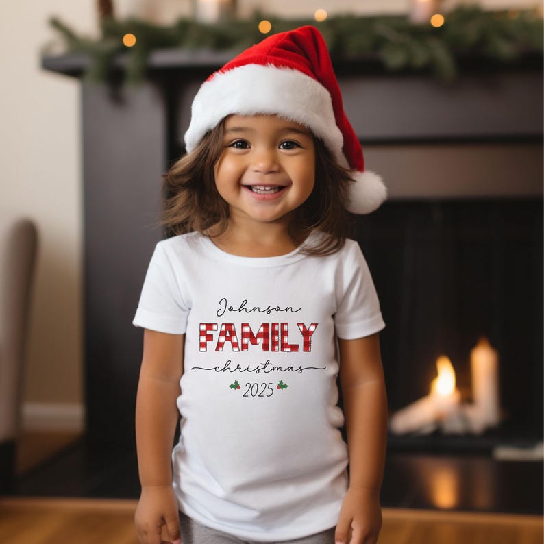 Personalized Christmas Family 2025 Shirts, Custom Matching Holiday Outfit, Festive Family Photo Xmas Tees, Personalized Name Christmas Shirt