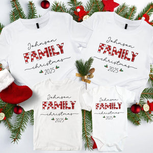 Personalized Christmas Family 2025 Shirts, Custom Matching Holiday Outfit, Festive Family Photo Xmas Tees, Personalized Name Christmas Shirt