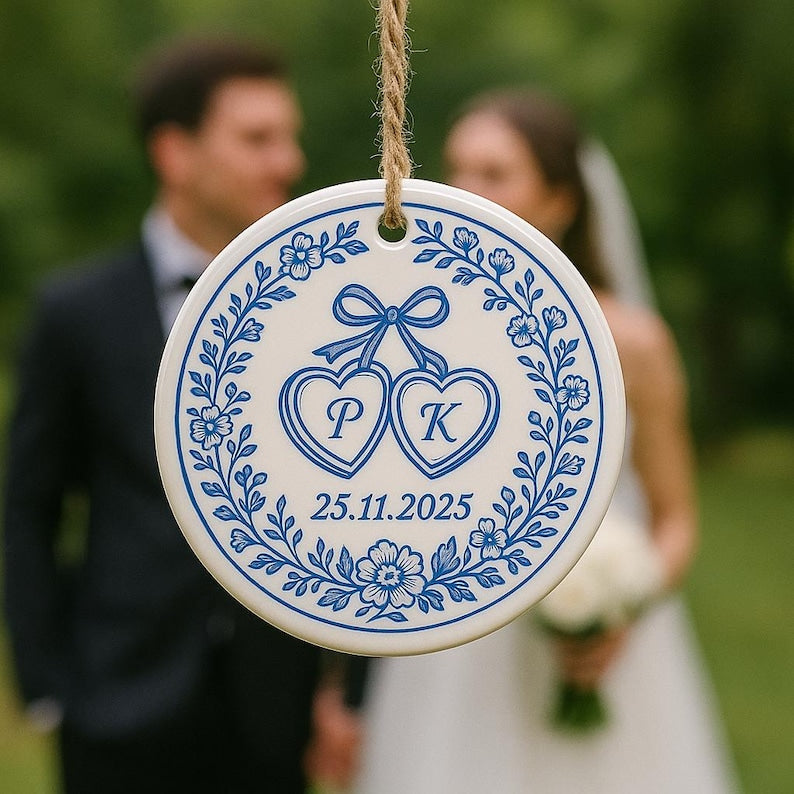 Personalized Chinoiserie Wedding Keepsake Ornament,Bride and Groom Gift,Anniversary Ornament, Newlywed Gift for Bride Groom,Married Ornament