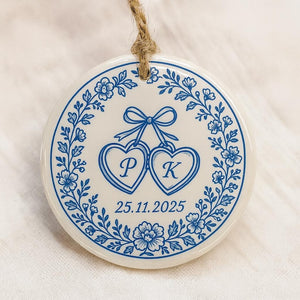Personalized Chinoiserie Wedding Keepsake Ornament,Bride and Groom Gift,Anniversary Ornament, Newlywed Gift for Bride Groom,Married Ornament