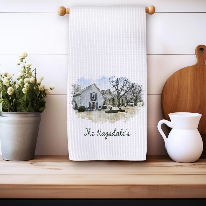 Customized Home Portrait Kitchen Dish Towel-Personalized Waffle Weave Dish Towel - Trending Hedge Style Initial - Wedding Gift Dish -Gift for Her