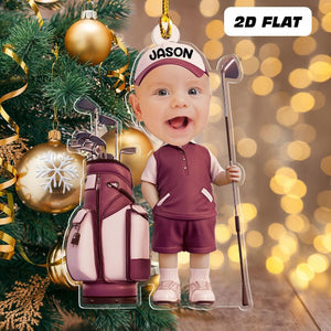 Personalized Baby Golfer Ornament, Golf Photo Ornament, Golf Baby Ornament, 2d Flat Ornament, Christmas Tree Decoration, Baby Golf Gift