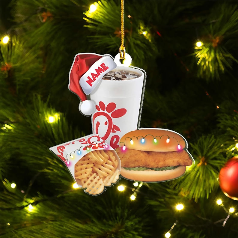 Custom Fast Food Chicken Christmas Ornament, 2D Flat Christmas Ornament, Fast Food Decor, Tree Decor Christmas, Custom Holiday Keepsake